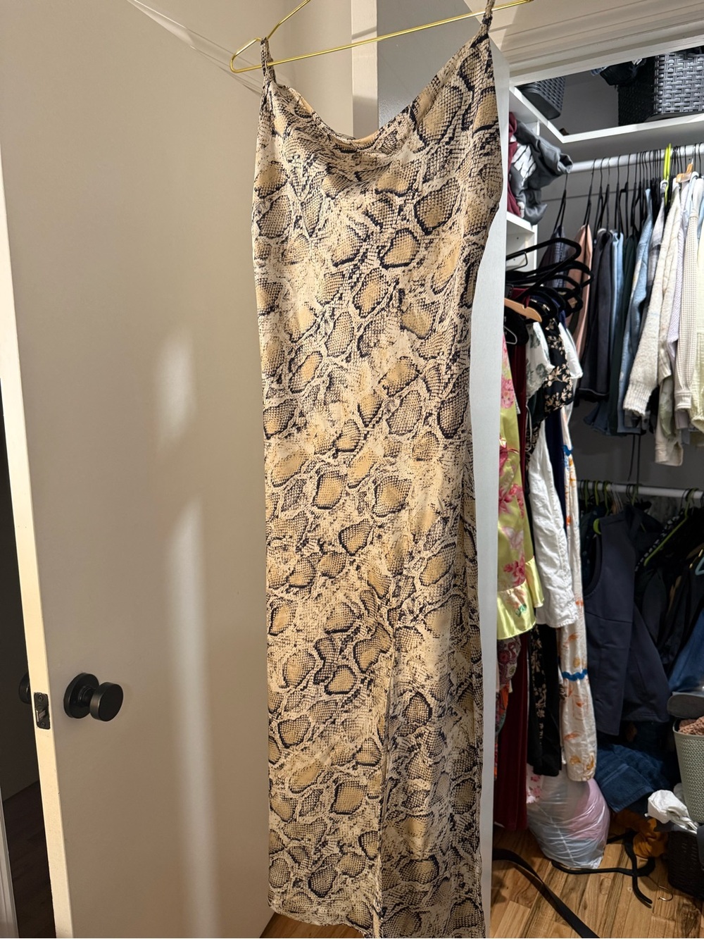 Neutral Snake-Print Slip Midi Dress